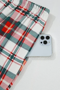 Sale Dear-Lover Christmas Plaid Print Two Piece Long Sleeve Pajamas Set Red