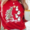 Best Dear-Lover Red Christmas Tree Snowman Printed Crewneck T Shirt Red-2
