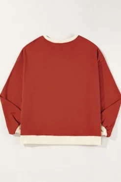 Outlet Dear-Lover Color Block Patch Drop Shoulder Oversized Sweatshirt Red Clay