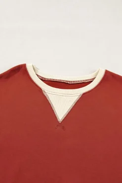 Outlet Dear-Lover Color Block Patch Drop Shoulder Oversized Sweatshirt Red Clay