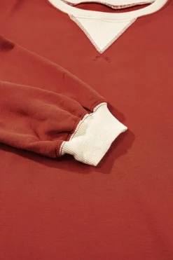 Outlet Dear-Lover Color Block Patch Drop Shoulder Oversized Sweatshirt Red Clay