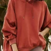 Outlet Dear-Lover Drop Shoulder Pocketed Baggy Drawstring Hoodie Red Clay