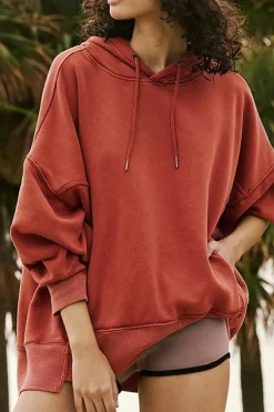 Outlet Dear-Lover Drop Shoulder Pocketed Baggy Drawstring Hoodie Red Clay