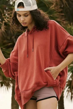 Outlet Dear-Lover Drop Shoulder Pocketed Baggy Drawstring Hoodie Red Clay