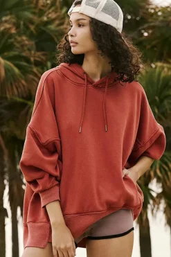 Outlet Dear-Lover Drop Shoulder Pocketed Baggy Drawstring Hoodie Red Clay