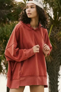 Outlet Dear-Lover Drop Shoulder Pocketed Baggy Drawstring Hoodie Red Clay