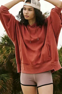 Outlet Dear-Lover Drop Shoulder Pocketed Baggy Drawstring Hoodie Red Clay