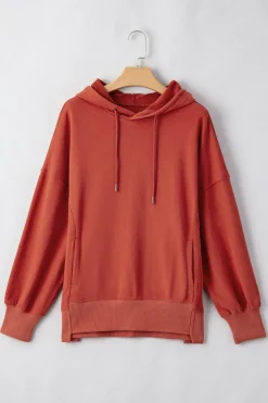 Outlet Dear-Lover Drop Shoulder Pocketed Baggy Drawstring Hoodie Red Clay