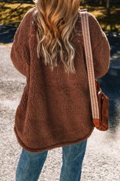 Online Dear-Lover Faux Shearling Teddy Bear Jacket Red Clay