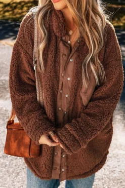 Online Dear-Lover Faux Shearling Teddy Bear Jacket Red Clay
