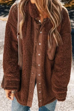 Online Dear-Lover Faux Shearling Teddy Bear Jacket Red Clay