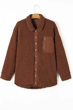 Online Dear-Lover Faux Shearling Teddy Bear Jacket Red Clay