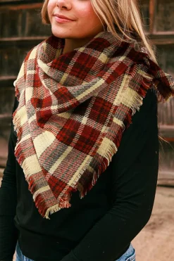 Hot Dear-Lover Fringe Trim Reversible Plaid Houndstooth Pashmina Scarf Red Clay