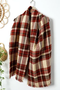 Hot Dear-Lover Fringe Trim Reversible Plaid Houndstooth Pashmina Scarf Red Clay