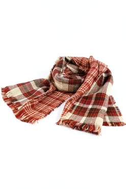 Hot Dear-Lover Fringe Trim Reversible Plaid Houndstooth Pashmina Scarf Red Clay