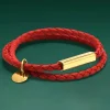 Clearance Dear-Lover Metal Decor PU Leather Braided Bracelet Red Clay
