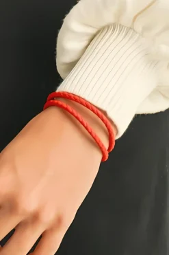 Clearance Dear-Lover Metal Decor PU Leather Braided Bracelet Red Clay