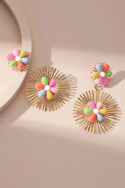 Clearance Dear-Lover Colorful Flower Gold-pleated Dangle Earrings Red