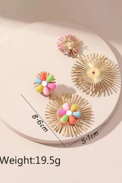Clearance Dear-Lover Colorful Flower Gold-pleated Dangle Earrings Red