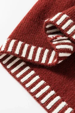 Best Dear-Lover Color Contrast Trim Drop Shoulder Crew Neck Sweater Red Dahlia