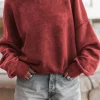 Online Dear-Lover Drop Shoulder Crew Neck Pullover Sweatshirt Red Dahlia
