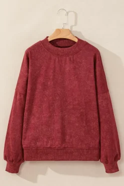 Online Dear-Lover Drop Shoulder Crew Neck Pullover Sweatshirt Red Dahlia