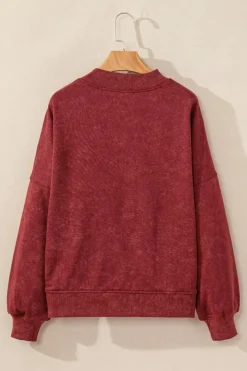 Online Dear-Lover Drop Shoulder Crew Neck Pullover Sweatshirt Red Dahlia