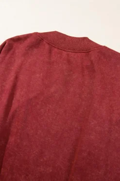 Online Dear-Lover Drop Shoulder Crew Neck Pullover Sweatshirt Red Dahlia