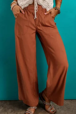 Outlet Dear-Lover Elastic Waist Pocketed Casual Straight Leg Pants Red Dahlia