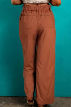 Outlet Dear-Lover Elastic Waist Pocketed Casual Straight Leg Pants Red Dahlia