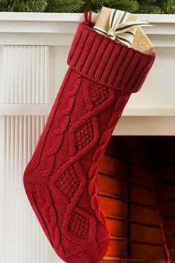 Online Dear-Lover Textured Knit Christmas Stocking Ornament Red Dahlia