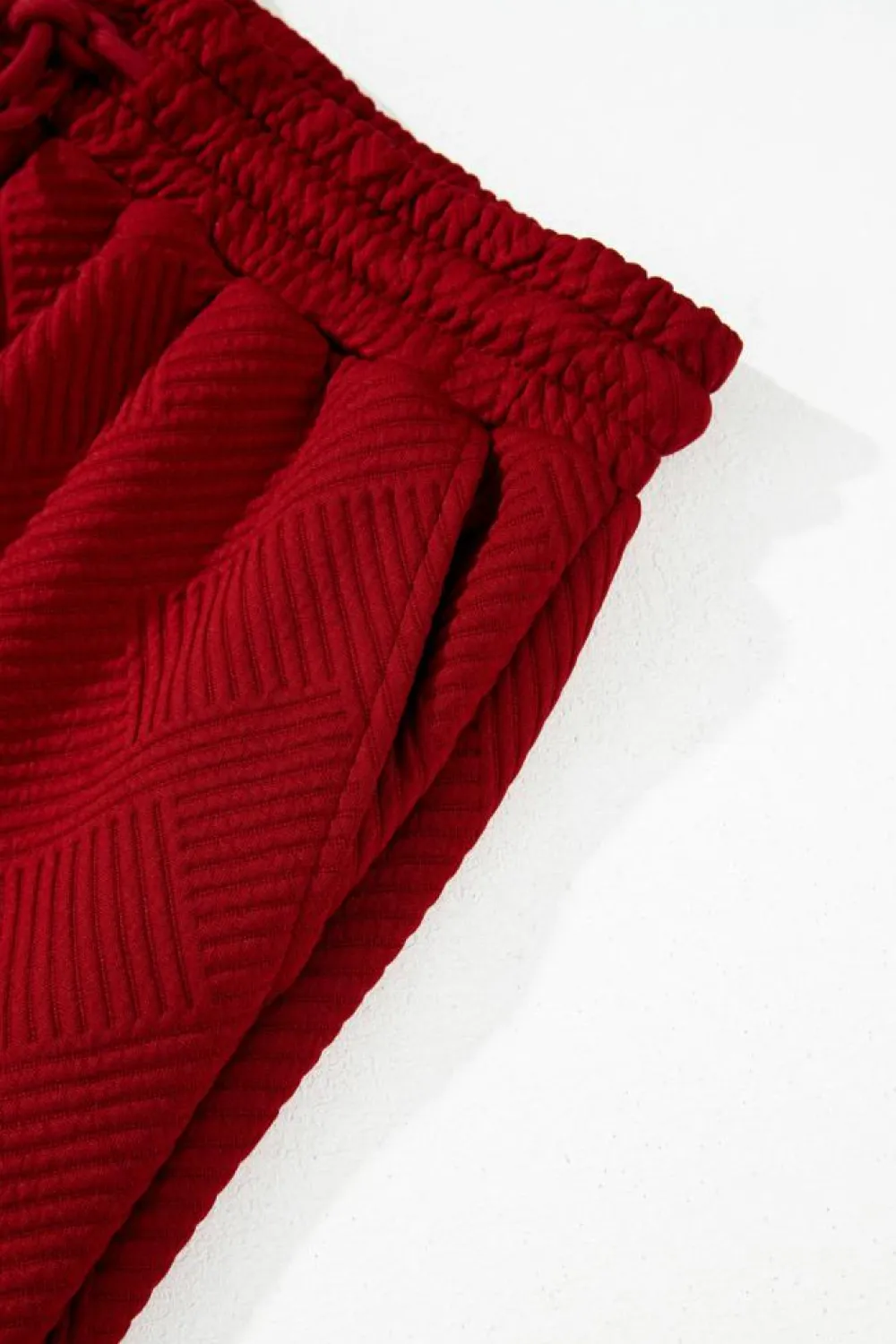 Online Dear-Lover Textured Loose Fit T Shirt and Drawstring Pants Set Red Dahlia