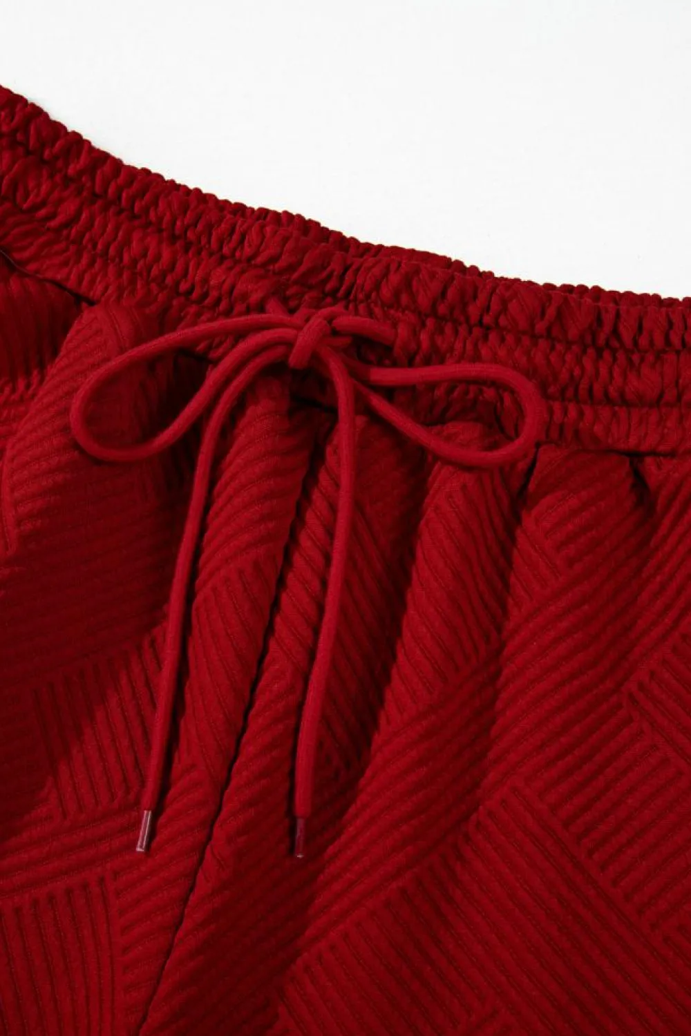 Online Dear-Lover Textured Loose Fit T Shirt and Drawstring Pants Set Red Dahlia