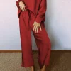 Outlet Dear-Lover Ultra Loose Textured 2pcs Slouchy Outfit Red Dahlia