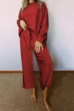 Outlet Dear-Lover Ultra Loose Textured 2pcs Slouchy Outfit Red Dahlia