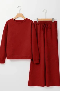 Outlet Dear-Lover Ultra Loose Textured 2pcs Slouchy Outfit Red Dahlia