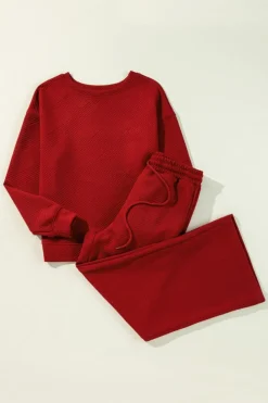 Outlet Dear-Lover Ultra Loose Textured 2pcs Slouchy Outfit Red Dahlia