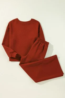 Outlet Dear-Lover Ultra Loose Textured 2pcs Slouchy Outfit Red Dahlia