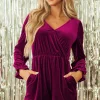 Hot Dear-Lover Velvet Surplice Neck Ruffled Sleeve High Waist Romper Red Dahlia