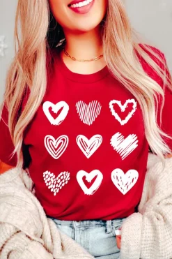 Discount Dear-Lover Red Diverse Heart Printed Crewneck Valentines Tee Red-2