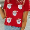 Best Dear-Lover Red Faux Sequin Christmas Claus Pattern Crewneck T Shirt Red-2