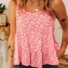 Clearance Dear-Lover Floral Adjustable Straps Babydoll Tank Top Red