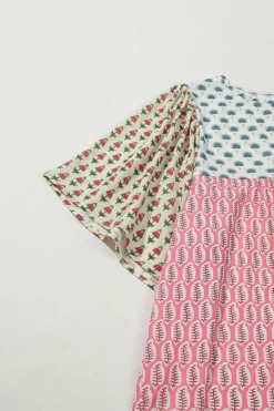 Fashion Dear-Lover Floral Colorblock Flutter Cape Style Sleeves Blouse Red