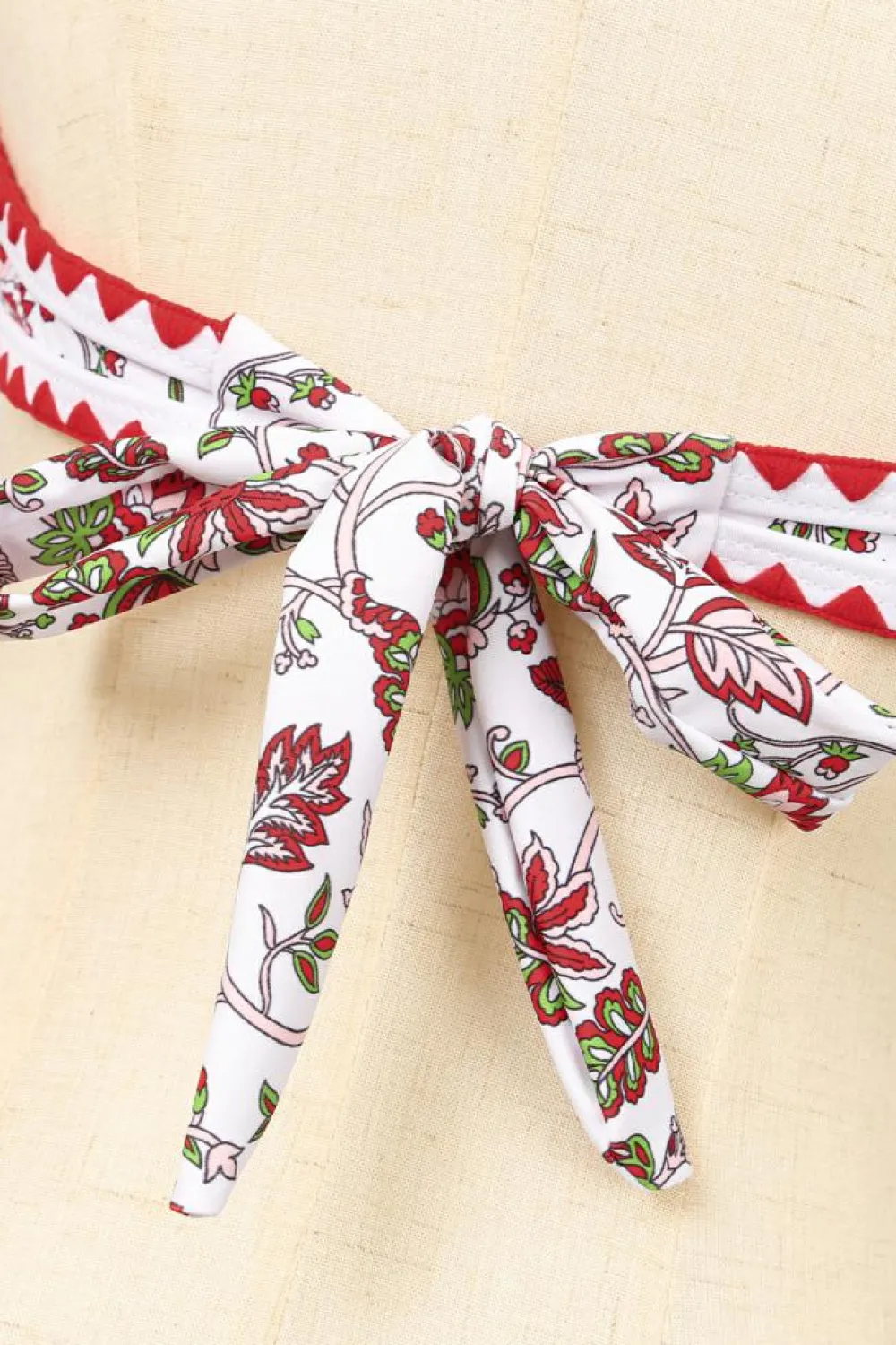Sale Dear-Lover Floral Halter O-Ring Backless Knot Bikini Set Red