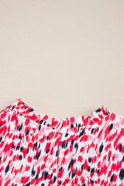 Outlet Dear-Lover Floral Mixed Print Ruffle Cap Sleeve Blouse Red