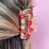Hot Dear-Lover Floral Print Clear Plastic Square Hair Claw Clip Red