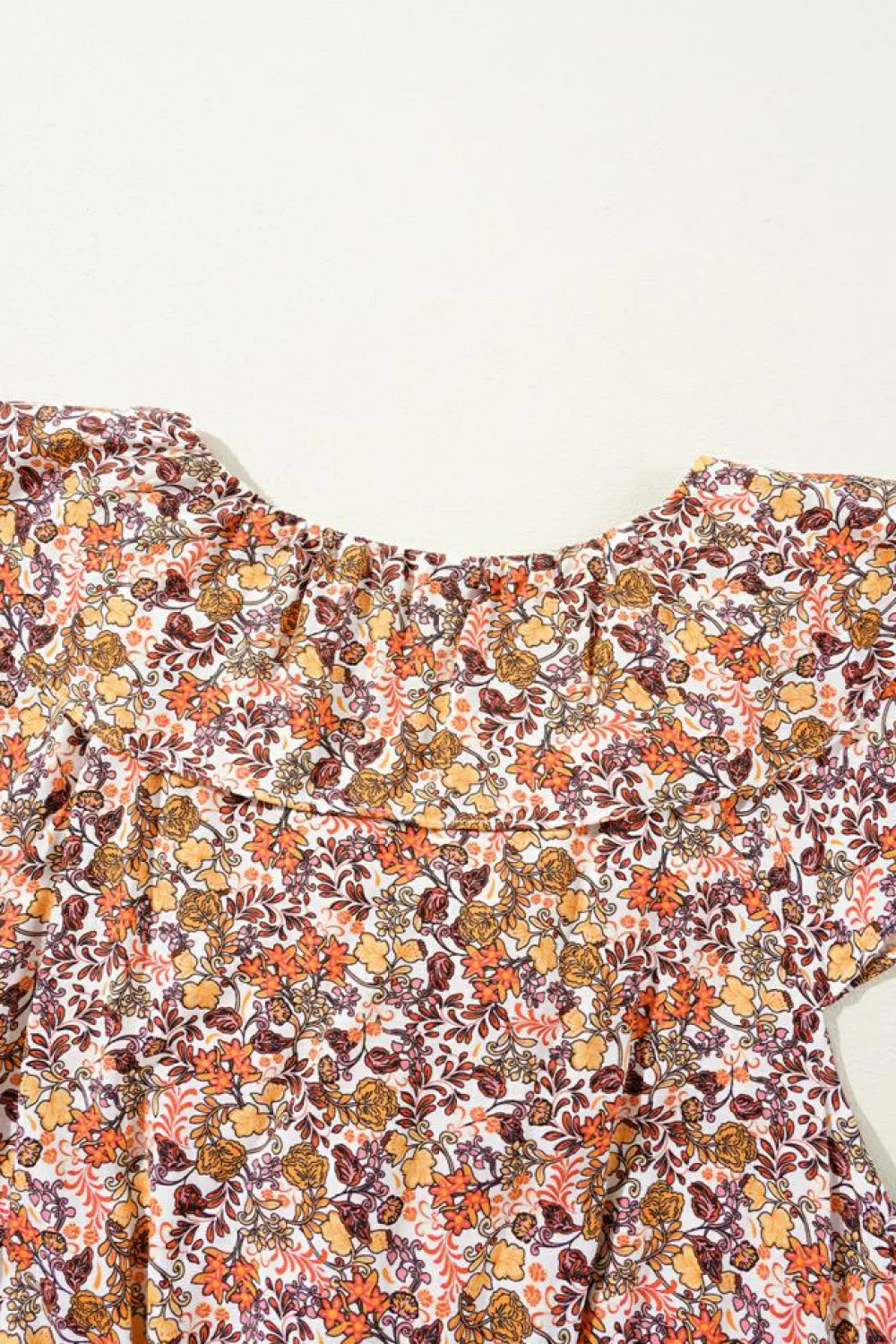 Clearance Dear-Lover Floral Print Knot V Neck Ruffled Sleeve Blouse Red
