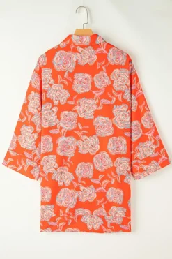New Dear-Lover Floral Print Lapel Collar Loose Shirt Mini Dress Red