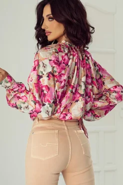Sale Dear-Lover Floral Print Ruffled Stitch Buttoned Loose Fit Shirt Red