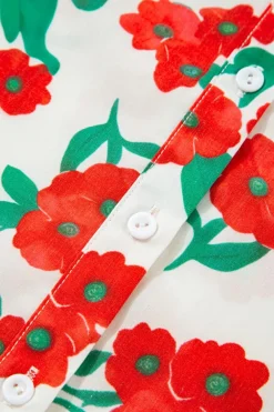 Fashion Dear-Lover Floral Print Ruffled Puff Sleeve Elegant Summer Shirt Red